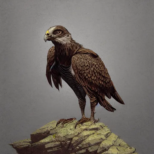 Image similar to anthropomorphic buzzard named zak, character art in the style of Greg Rutkowski