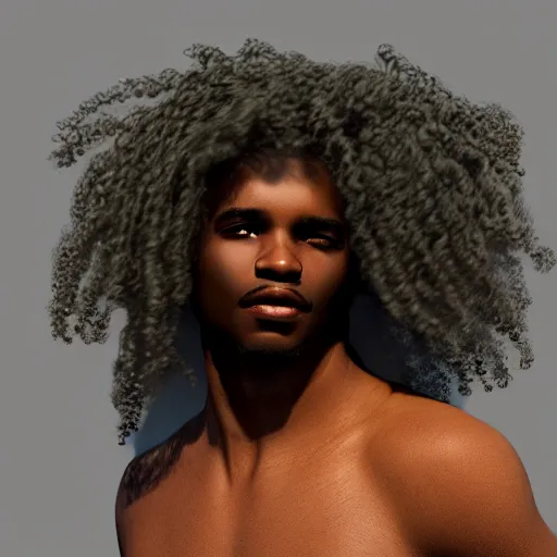 Prompt: a black man with long curly hair walking into a deep florest, digital art by Irina French. 8k, 4k, realistic, detailed, artstationHD, artstationHQ.