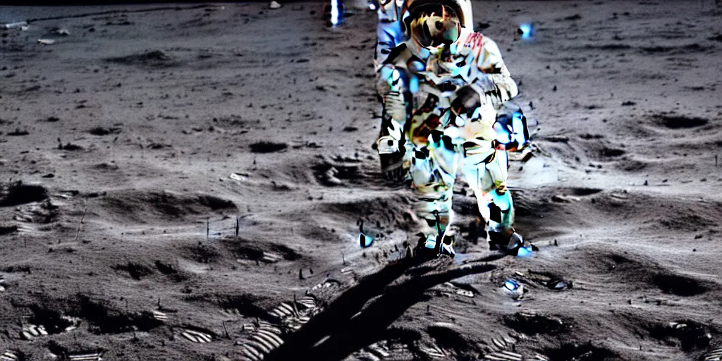 Image similar to a photo of a human you can breath in space, lonely on the surface of the moon