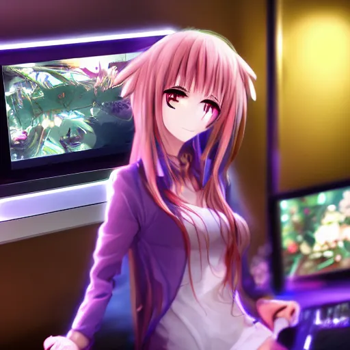 Image similar to anime girl playing video games