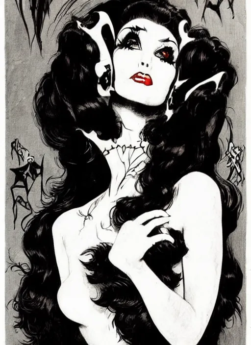 Prompt: of a goth girl burlesque psychobilly punk, detailed face, white background, drawing, zoomed out, illustration by frank frazetta