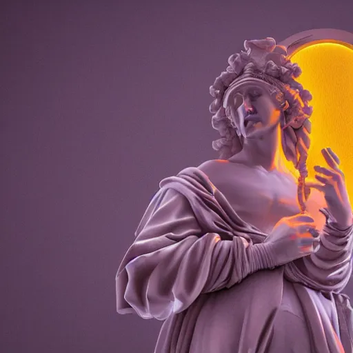 Image similar to a renaissance statue surrounded by a 3 d neon ring, 3 d render, black background, ray tracing, 8 k resolution, sharp focus, hyper detailed, hyper realistic