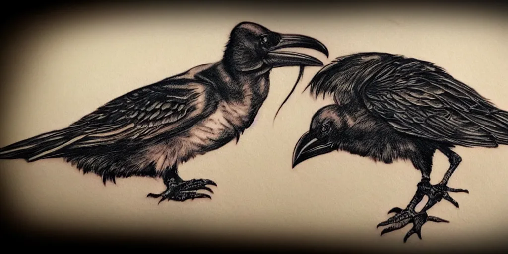 Prompt: realistic tattoo designs drawn on paper, mutant raven, dark, golden, delicate, hyper realism, tim burton, ink, ultra realistic, 8 k