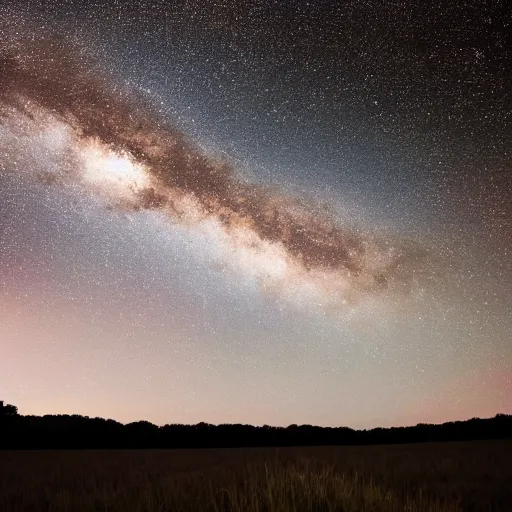 Prompt: A detailed portrait of catharsis personified. Long exposure shot of the stars out in the country