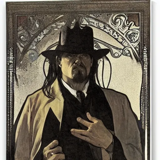 Prompt: portrait of the undertaker from the wwe by alphonse mucha
