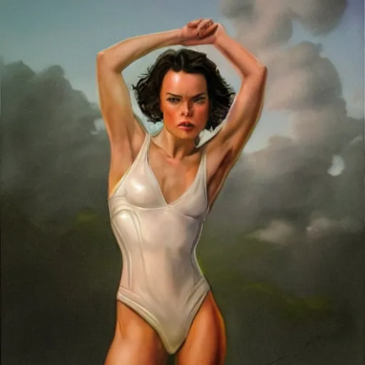 Image similar to daisy ridley, very reflective, boris vallejo style