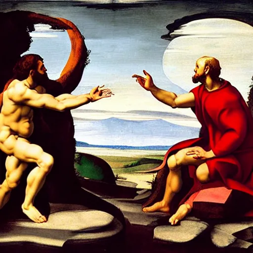 Image similar to the creation of adam painting by artist michelangelo