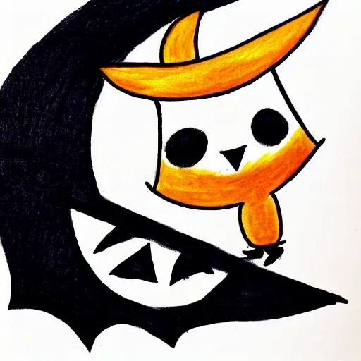 Prompt: drawing of a cute kawaii bat carrying a pumpkin marker on whiteboard