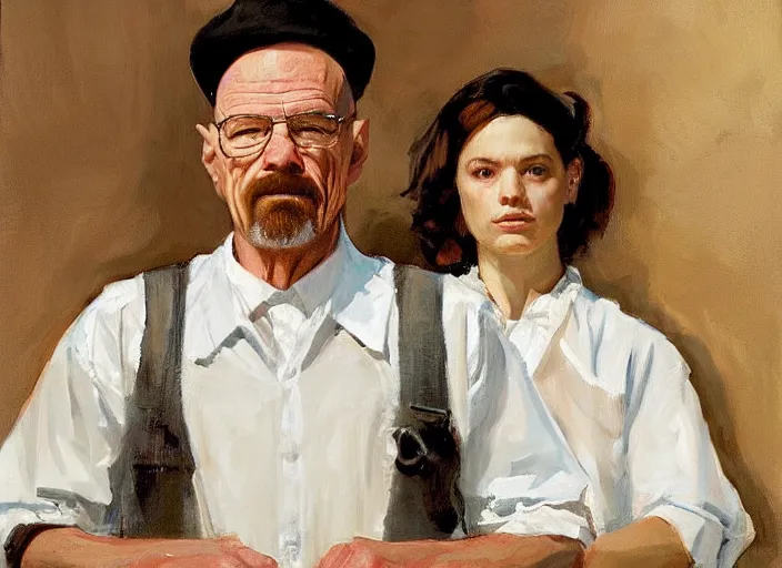 Prompt: a highly detailed beautiful portrait of walter white wearing a maid costume, by gregory manchess, james gurney, james jean