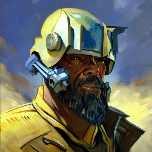 Image similar to greg manchess portrait painting of armored van gogh as overwatch character, medium shot, asymmetrical, profile picture, organic painting, sunny day, matte painting, bold shapes, hard edges, street art, trending on artstation, by huang guangjian, gil elvgren, ruan jia, randy vargas, greg rutkowski