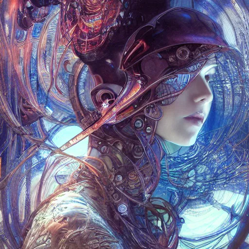 Prompt: a journey through a computer's nightmare, hyperdetailed, 4 k, trending on artstation, dark and gloomy, cinematic, by artgerm, yoshitaka amano, moebius, alphonse mucha