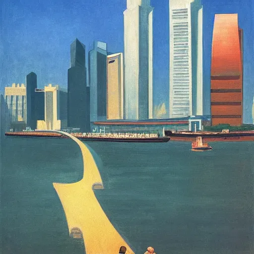 Image similar to the singapore skyline, by edward hopper