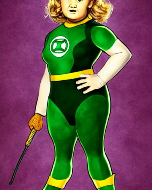 Image similar to What if Honey Boo Boo became a green lantern, photographed in the style of Annie Leibovitz