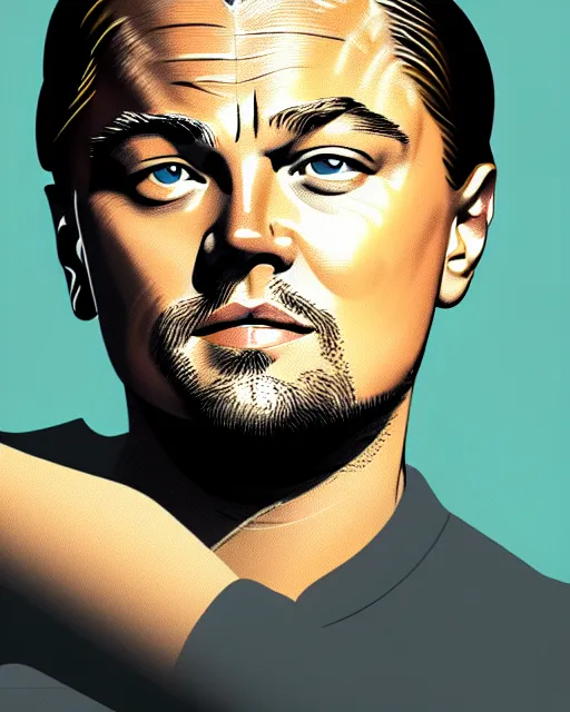 Prompt: painting portrait of leonardo dicaprio and a carp, cartoon, warm lighting, leonardo dicaprio has a carp. leonardo dicaprio and a carp fish. movie poster, illustration by bartek fedyczak, erak note, tooth wu, neil richards, kan liu, siwoo kim, jisu choe, trending on art station