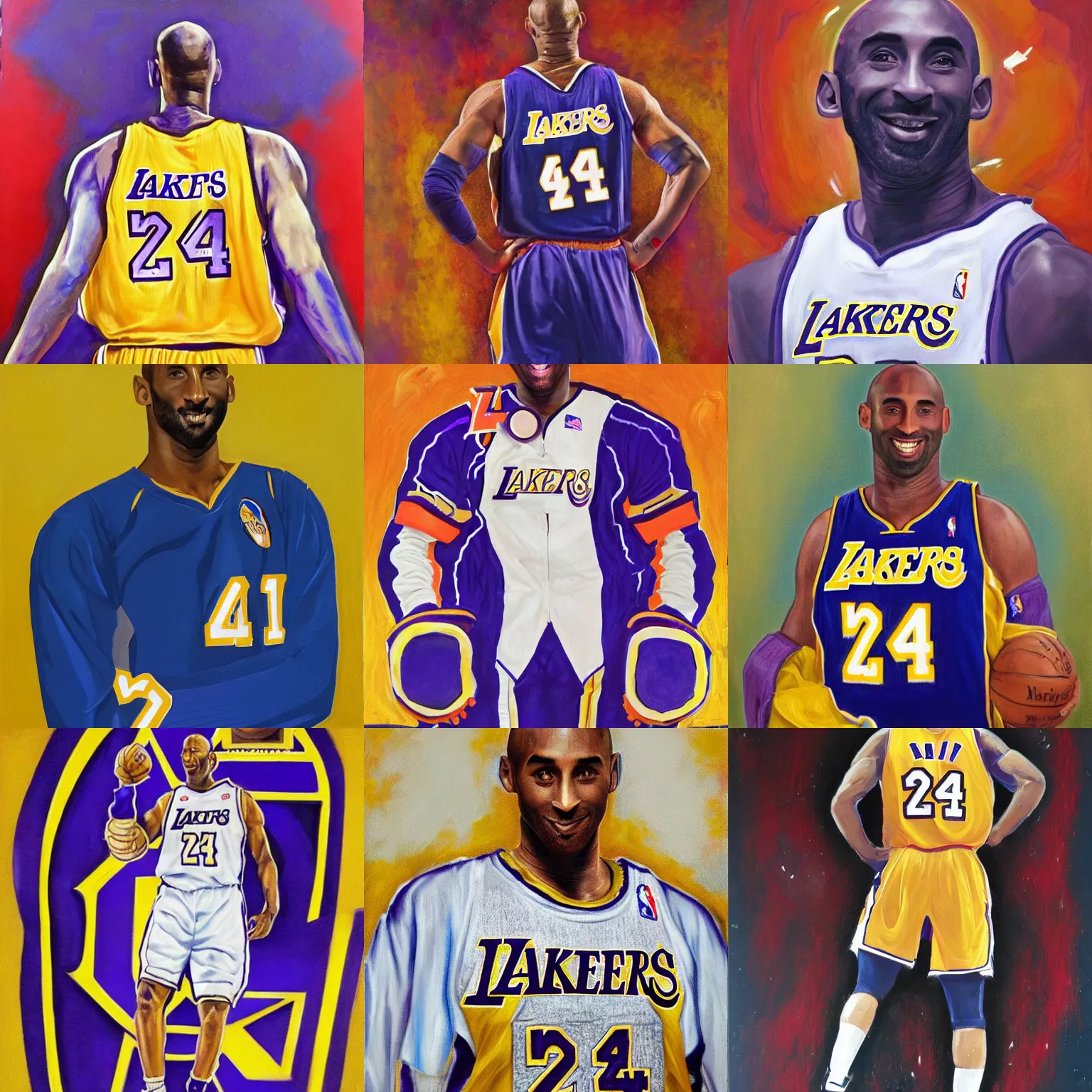 Prompt: full body portrait of kobe bryant in astronaut suit 1 9 6 9, lakers colors and logo, oil on canvas by william sidney mount, trending on artstation