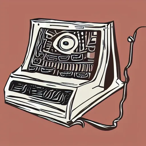 Image similar to Illustration of an old, rotten computer. Ancient tribal style.