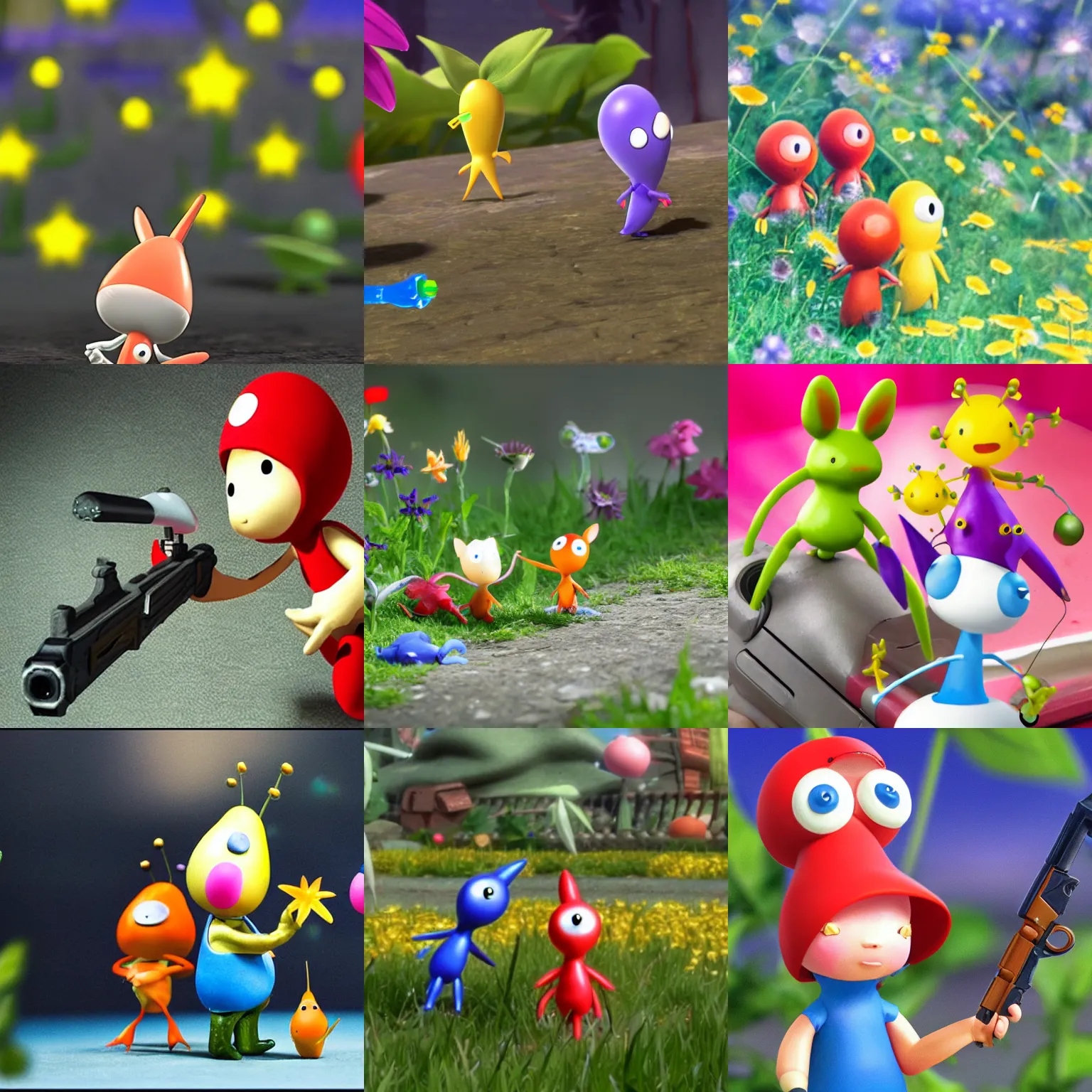 Prompt: pikmin with a gun