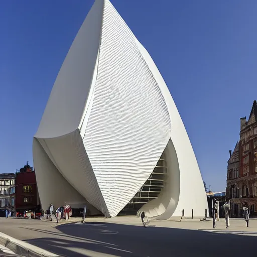 Prompt: a detailed realistic hyperbolic paraboloid buttress held by a buttress, maximalist and folkloric, in the style of robert gurney and by renzo piano