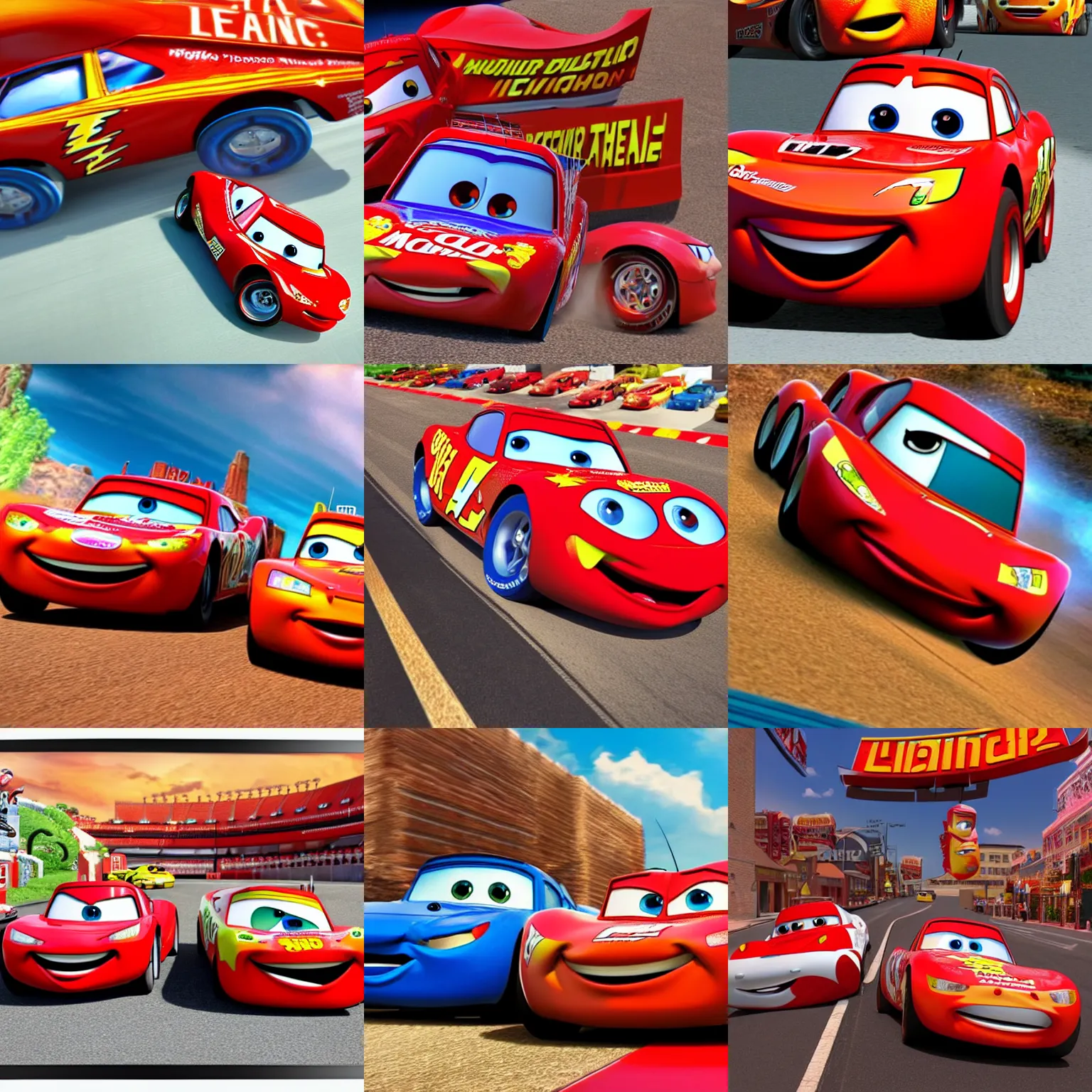 Prompt: a still from the movie with Lightning McQueen (starring Elizabeth Alexandra Mary), 3d, movie poster, detailed