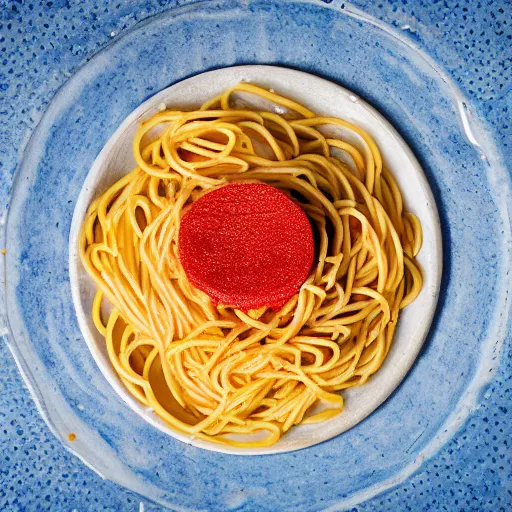 Prompt: food photography of spaghetti with a urinal cake in a urinal, bon apatite