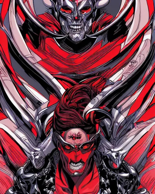 Image similar to hyper detailed comic book cover art of marvels knull, black and red color scheme, by inhyuck lee