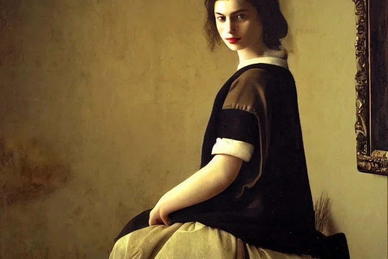 Prompt: beautiful portrait of kira knightley painted by vermeer