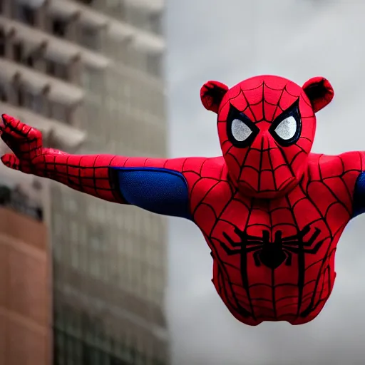 Image similar to high-res photo of a ted bear as Spider Man