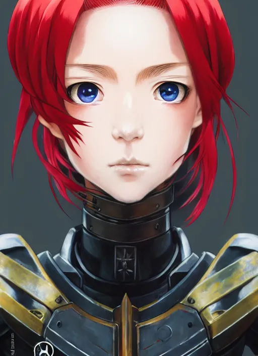 Image similar to portrait of Anime sister of battle, Warhammer 40000, cute-fine-face, red-short-hair pretty face, realistic shaded Perfect face, fine details. Anime. realistic shaded lighting by Ilya Kuvshinov katsuhiro otomo ghost-in-the-shell, magali villeneuve, artgerm, rutkowski, WLOP Jeremy Lipkin and Giuseppe Dangelico Pino and Michael Garmash and Rob Rey