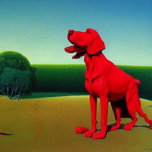 Prompt: clifford the big red dog, painted by zdzisław beksinski