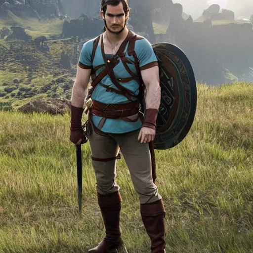 Image similar to Henry Cavill as Link in The Legend of Zelda Breath of the Wild