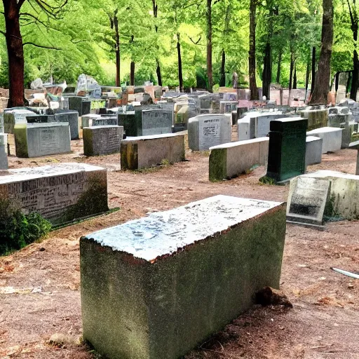 Prompt: sunken and broken headstones from the 1 8 0 0 s in a modern day park