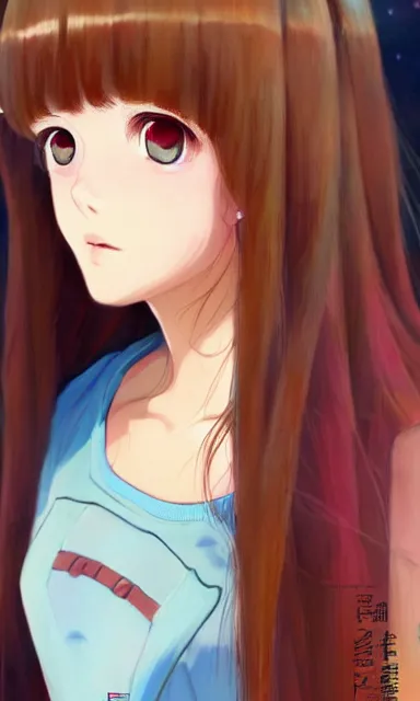 Image similar to a colorful scene of a girl with brown hair, anime, detailed background, female, portrait, trending on artstation, by studio ghibli