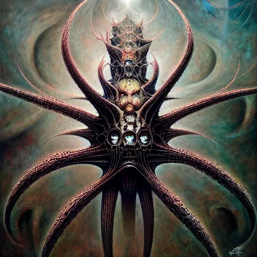 Image similar to cosmic fractal spider by giger, by tomasz alen kopera and peter mohrbacher.