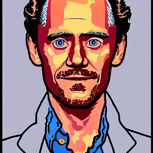 Prompt: “ tom hiddleston retro minimalist portrait by jean giraud, moebius, comic, 8 k ”