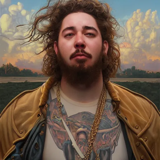 Prompt: epic portrait of post malone, detailed, digital painting, artstation, concept art, donato giancola, joseph christian leyendecker, wlop, boris vallejo, breathtaking, high details, extremely detailed, establishing shot, artistic, hyper realistic, octane render