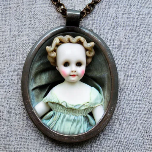 Image similar to creepy porcelain victorian doll artnouveau necklace