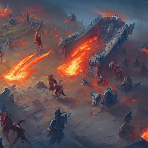 Image similar to a fiery siege chariots, catapult, yellow battlefield theme, bright art masterpiece artstation. 8 k, sharp high quality artwork in style of jose daniel cabrera pena and greg rutkowski, concept art by tooth wu, blizzard warcraft artwork, hearthstone card game artwork, cart wheels