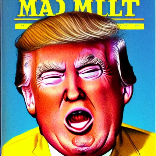 Prompt: Donald Trump on the cover of MAD MAGAZINE art stly Al Gaffee