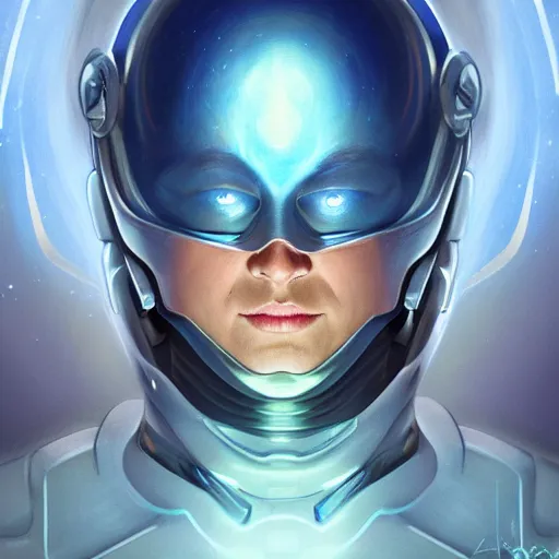 Image similar to portrait of a blue alien wearing a tight and smooth space suit, magical artifact, filaments, lightning, intimidating, intricate, headshot, highly detailed, digital painting, artstation, concept art, sharp focus, cinematic lighting, illustration, art by artgerm and greg rutkowski, alphonse mucha, cgsociety