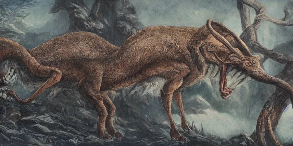 Prompt: detailed painting of an extinct creature