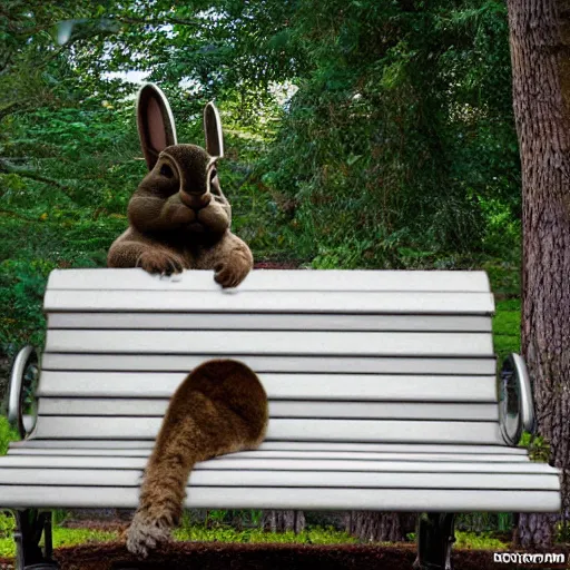 Prompt: big chungus chillin on a park bench