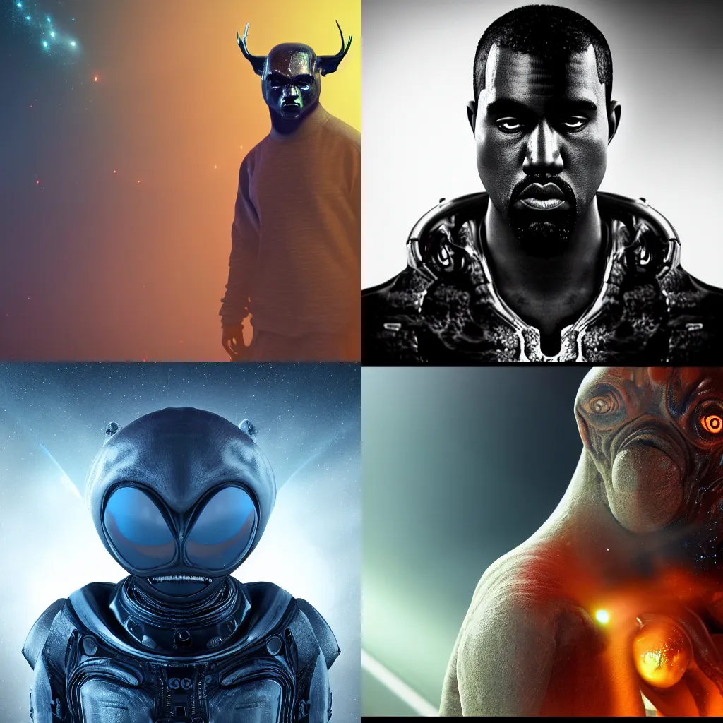 Prompt: an alien kanye beast mode, unreal engine, space, universe, 8k, photography