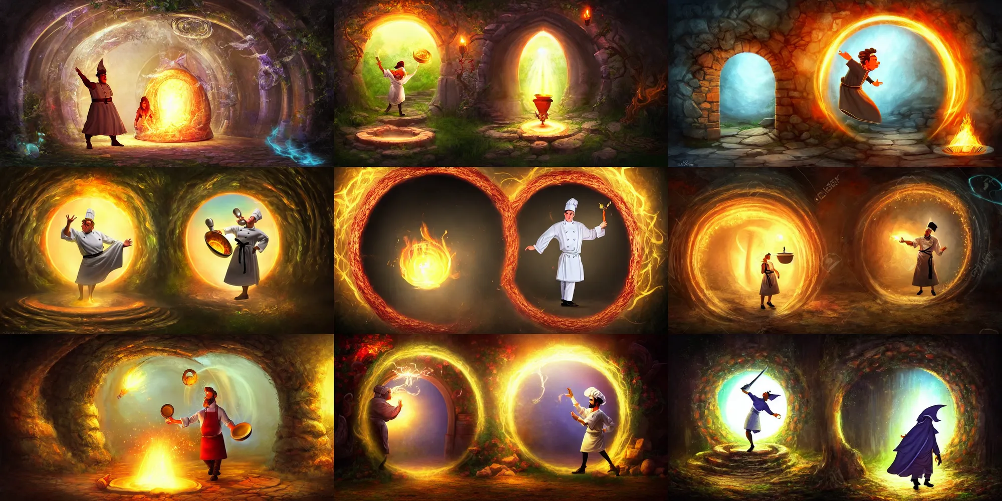 Prompt: a chef character entering a magical portal, fantasy art