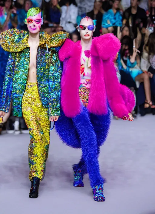 Prompt: hyperrealistic and heavy detailed balenciaga runway show of show of cats by lisa frank, leica sl 2 5 0 mm, vivid color, high quality, high textured, real life