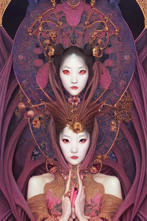 Image similar to symmetrical painting, a beautiful female immortal in transitional chinese dress, pretty, perfect face, elegant, ornate, luxury, elite, matte painting, by artgrem, by james jean, by brian froud, by wayne barlowe