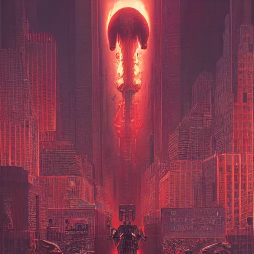 Image similar to death robots take over nyc, portrait by wayne barlowe