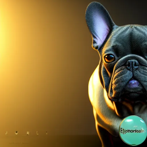 Image similar to emerald crystal french bulldog, photo realistic, dramatic cinematic lighting, octane render, 4 k, ultra detailed