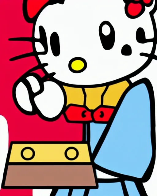 Image similar to anime judge hello kitty holding a gavel, angry eyebrows