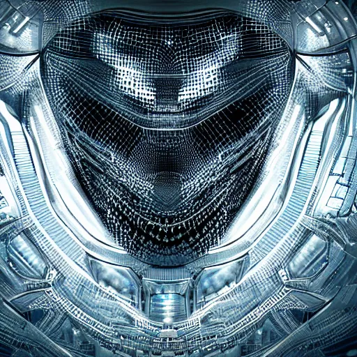 Image similar to an insanely detailed cibernetic artwork of a futuristic artificial intelligence superstar, extremely detailed water texture, centered image, perfectly symmetrical alien face, with frames made of detailed fractals, octane render, 4k, insanely detailed, detailed grid as background, photorealistic digital art, cgi