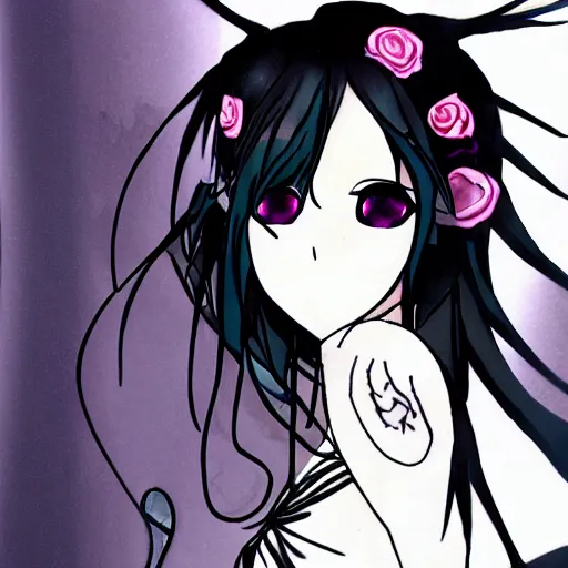 Image similar to anime style goth woman